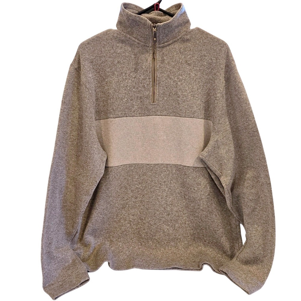 Haggar Cool 18 Sweater Mens Large Gray 1/4‎ Zip Mock Neck Stripe Knit Pullover